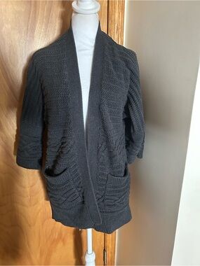 Caslon Charcoal Knit Open-Front Cardigan
